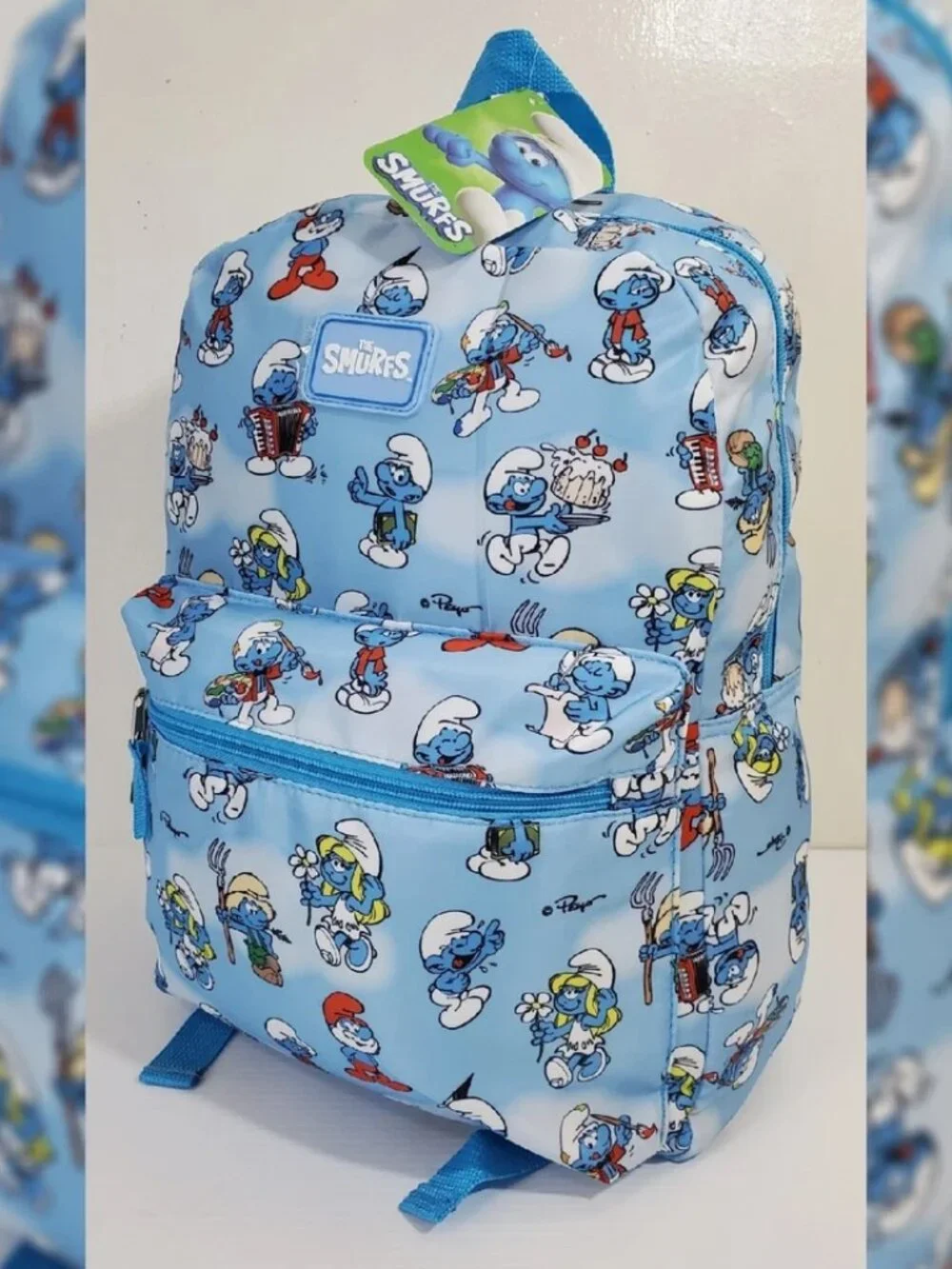 THE SMURFS BACKPACK KIDS ALLOVER PRINT THE SMURFS LOGO BOTTLE POCKET